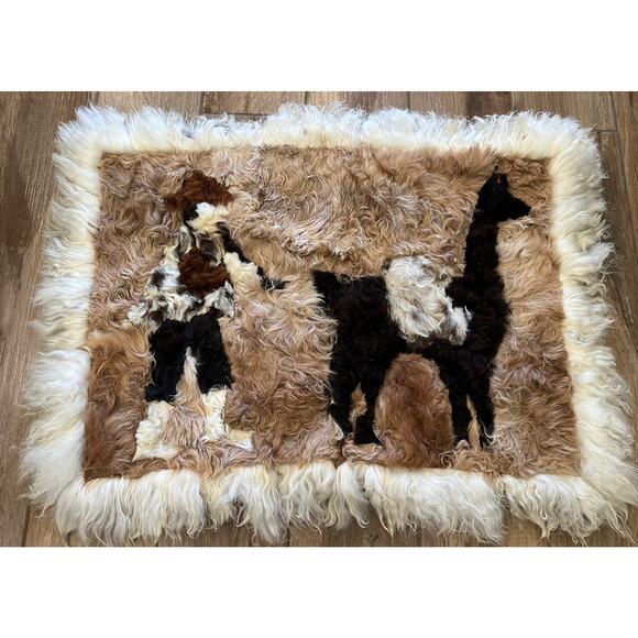 Peruvian Girl & Llama - Wool Tapestry Rug/Hanging Wall Art, 27”x 22” Sale As Is